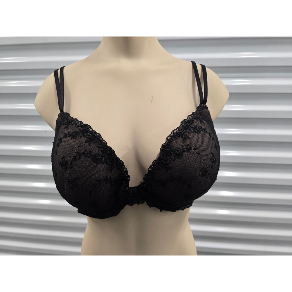 Ambrielle Black Lace Floral Padded Plunge Bra 36DD